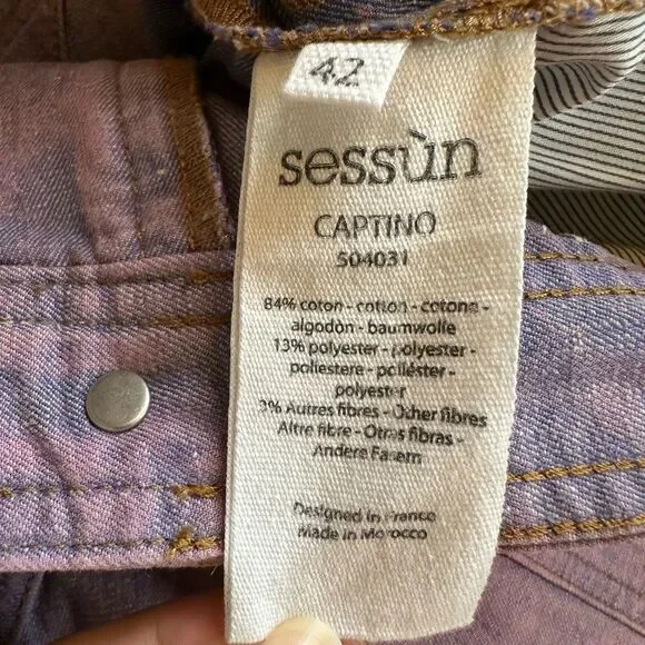 NWOT Sessun Captino Pink Purple Wash Denim Bermuda Shorts Size FR42 US10 - Picture 9 of 9
